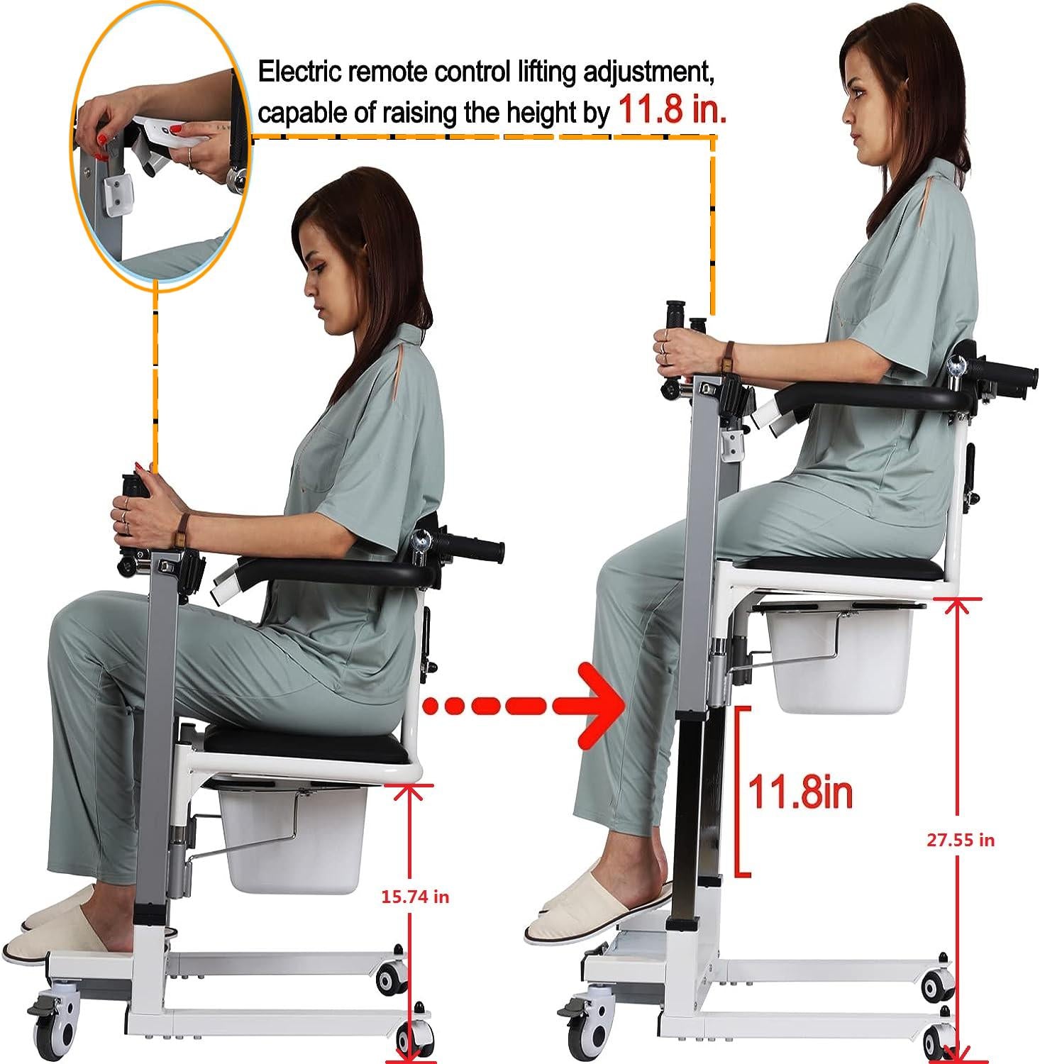 Patient Lift and Transfer Chair With Adjustable Height and Wired Remote Controls - Achairgo
