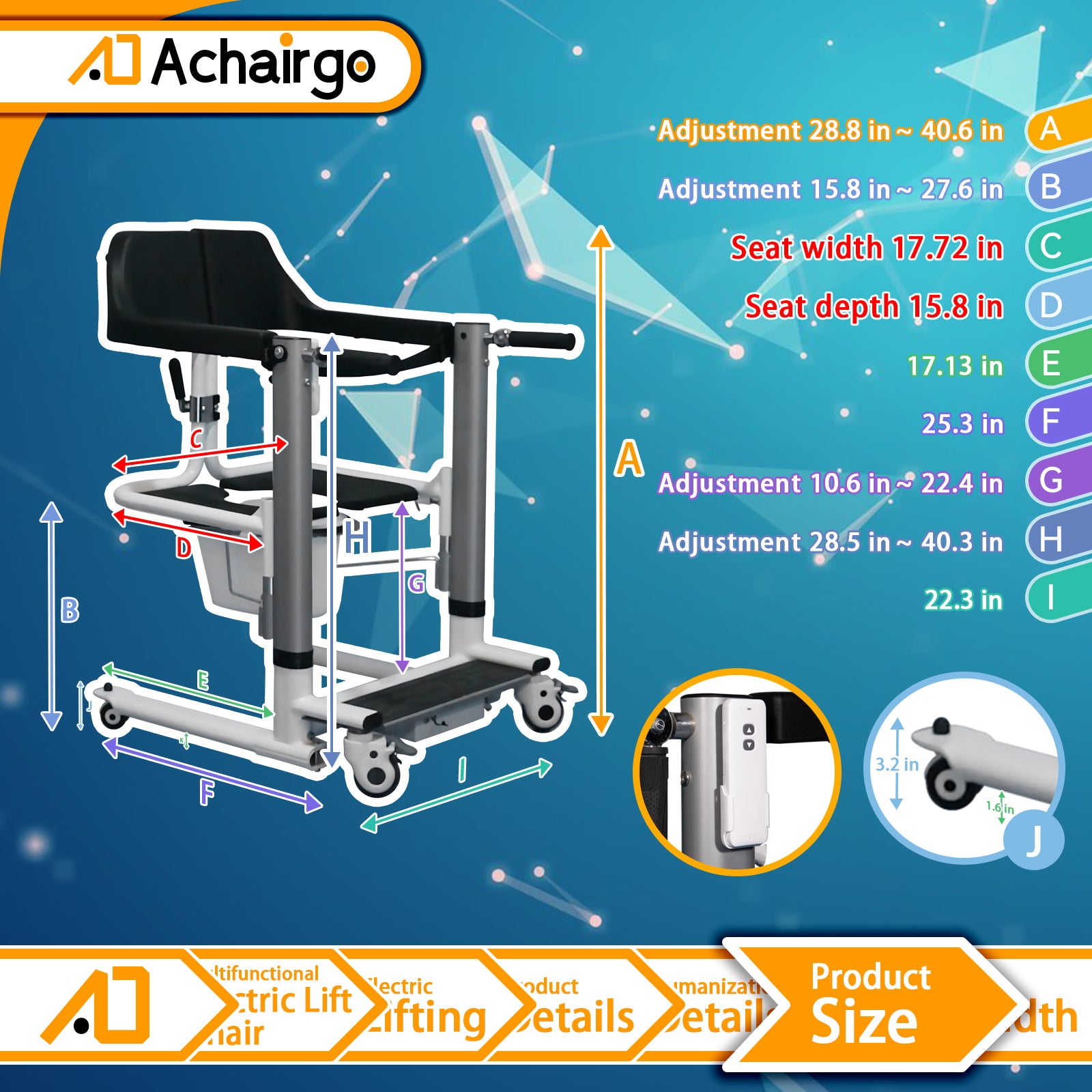 Patient Lift and Transfer Chair - Adjustable Height & Remote Controls ...
