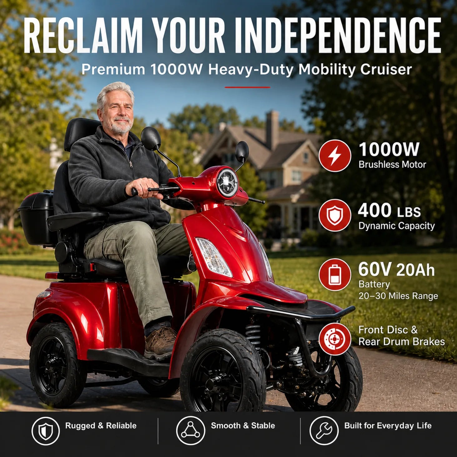 Heavy Duty Mobility Scooter for Seniors & Adults