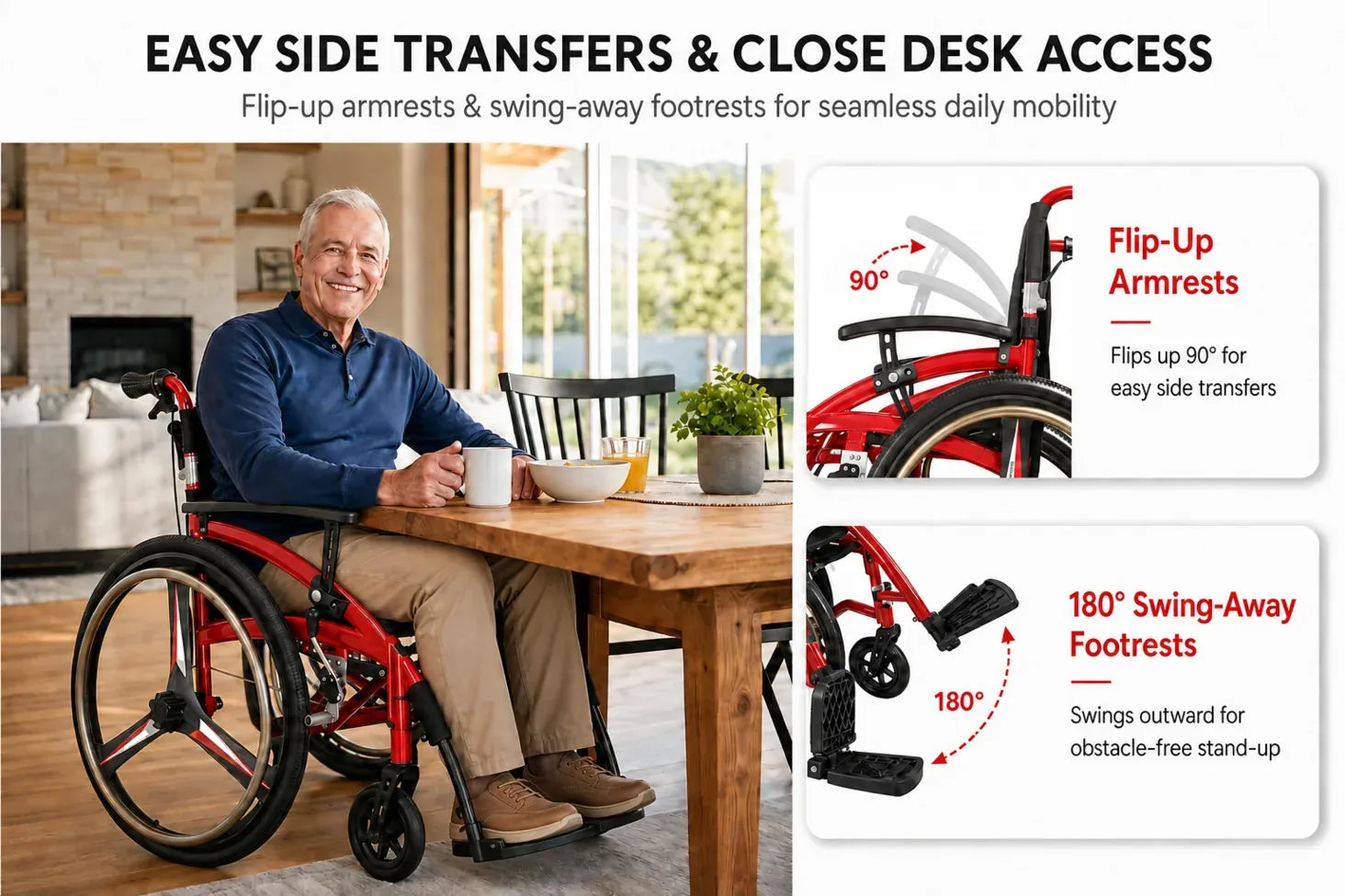 Lightweight Wheelchair for Adults, Portable