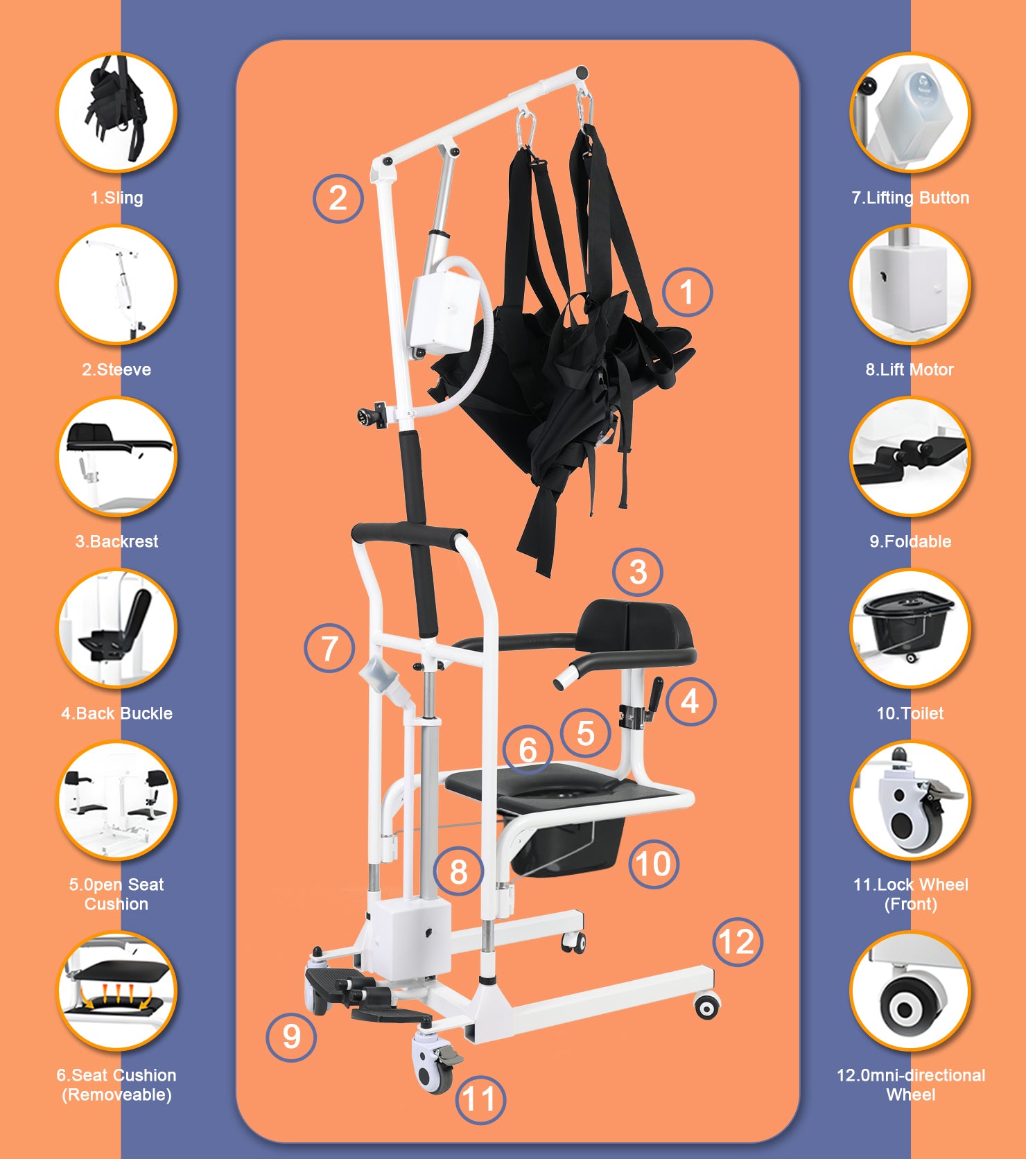 Patient Lift Transfer Chair with Sling for Elderly - Transfer Device for Home Care Use