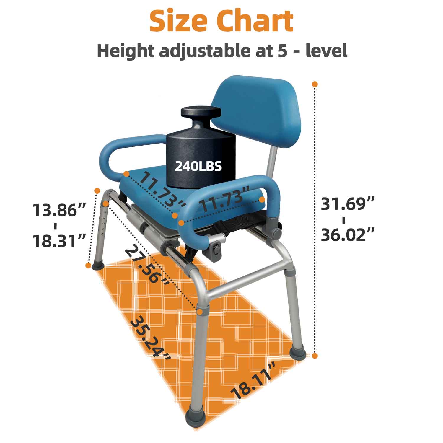 Carousel Sliding Shower Chair Transfer Bench with Swivel Seat