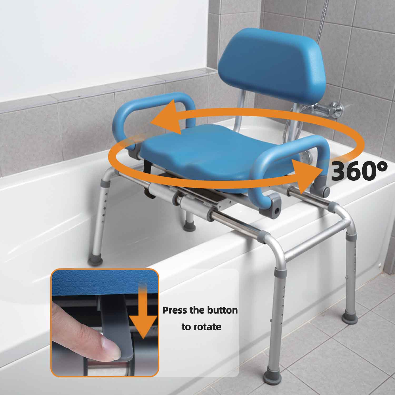 Carousel Sliding Shower Chair Transfer Bench with Swivel Seat