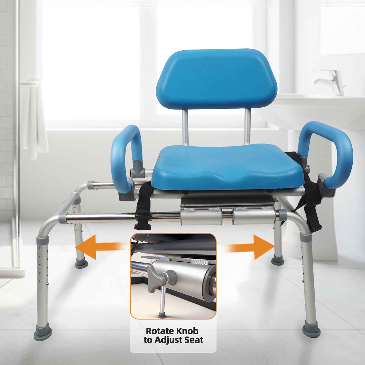 Carousel Sliding Shower Chair Transfer Bench with Swivel Seat