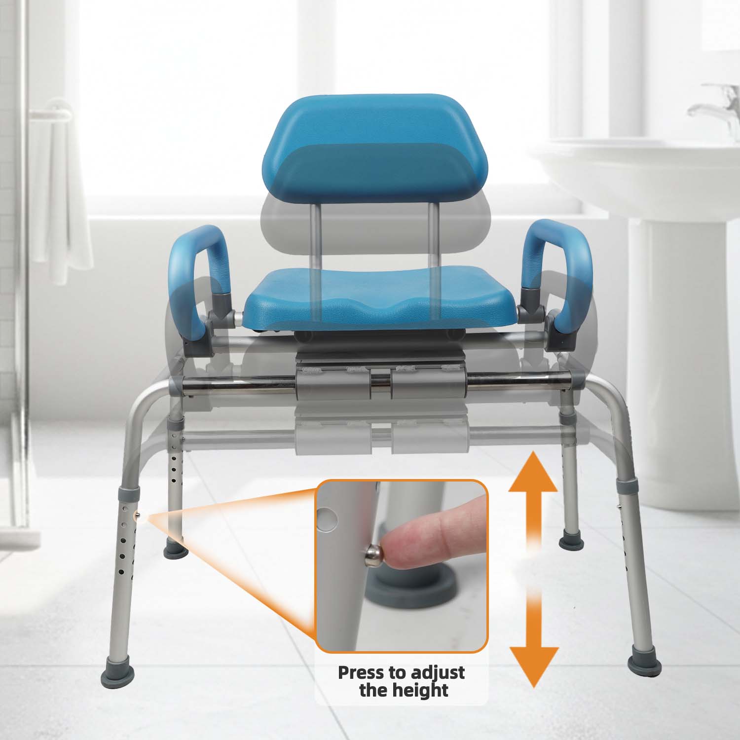 Carousel Sliding Shower Chair Transfer Bench with Swivel Seat