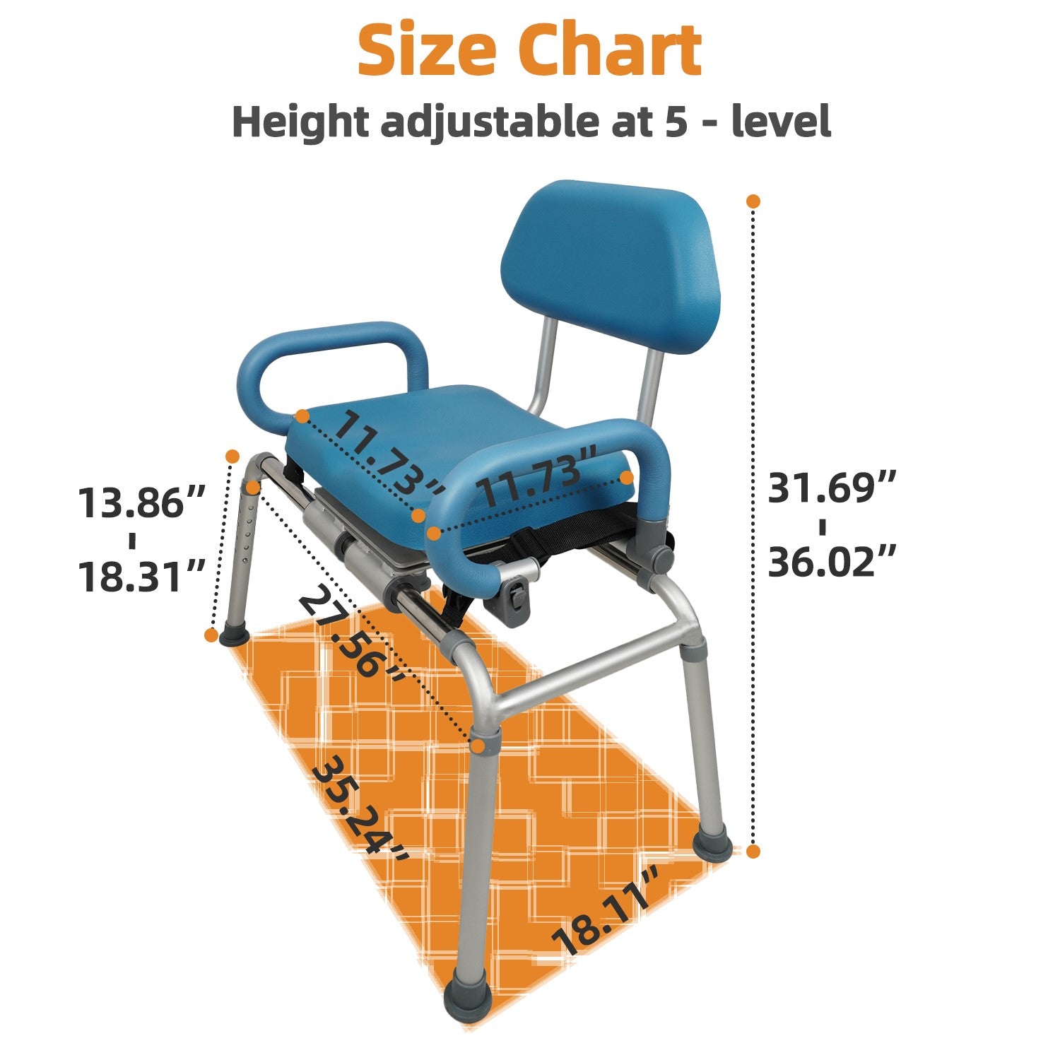 Carousel Sliding Shower Chair Transfer Bench with Swivel Seat