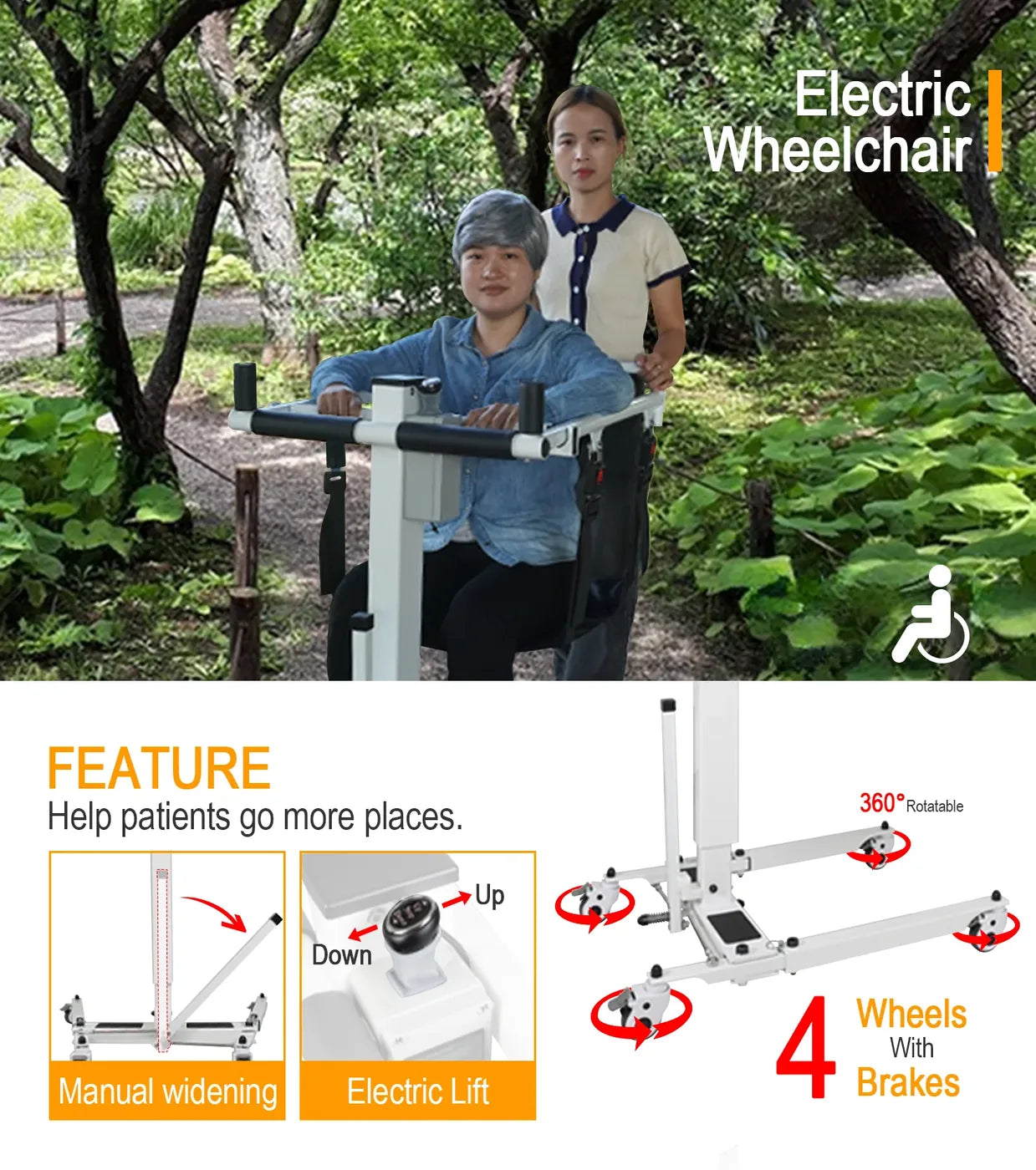 Electric wheelchair with features highlighted