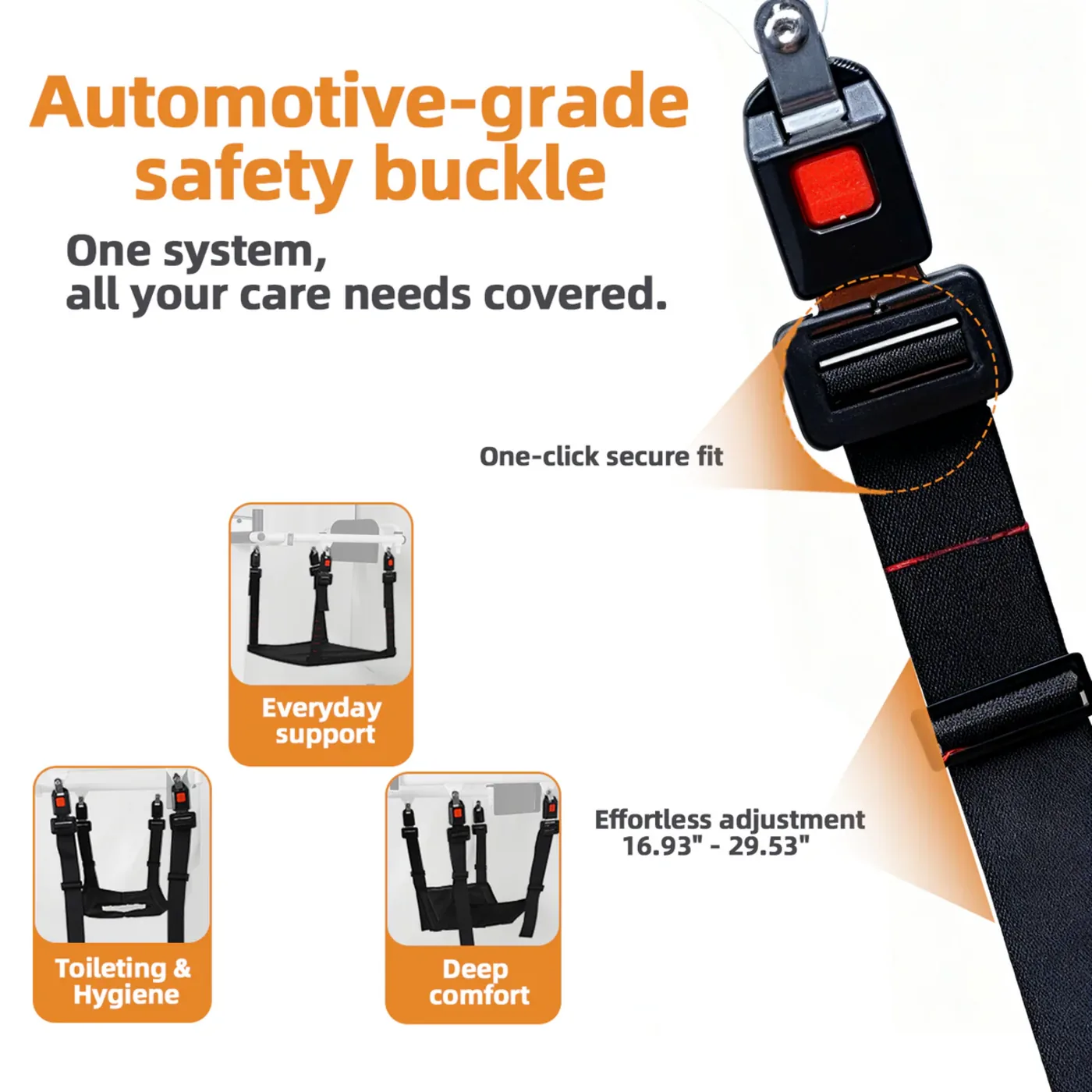 Automotive-grade safety buckle with features highlighted