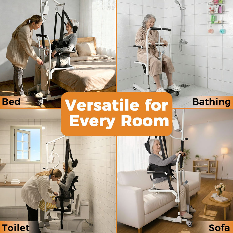 Achairgo electric lift patient transfer chair with sling in a home care room