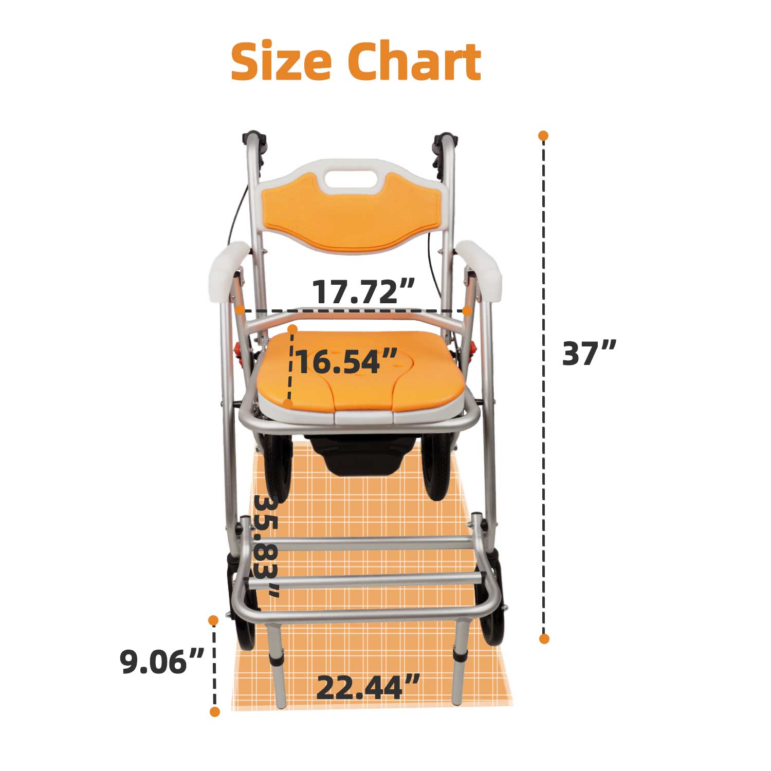 4-in-1 Rolling Shower Chair & Commode with Wheels, Folding Aluminum Toilet Chair for Elderly, Handbrakes & Padded Seat