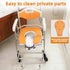4-in-1 Rolling Shower Chair & Commode with Wheels, Folding Aluminum Toilet Chair for Elderly, Handbrakes & Padded Seat