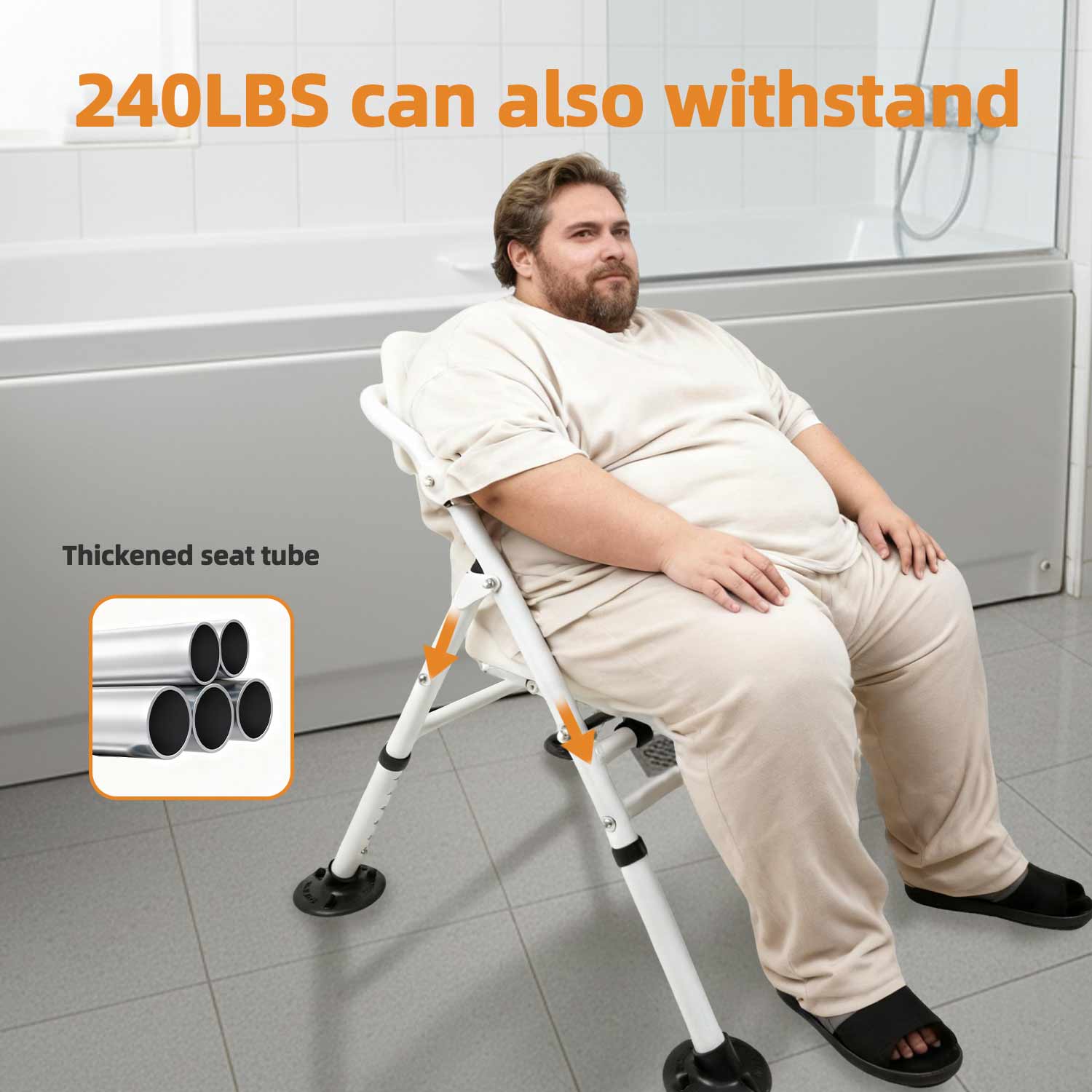 Shower Chair For Elderly And Disabled - Folding Seat With Arms And Back - Foldable Bathroom Chairs For Sitting, Inside Shower - Portable For Travel - Fold Down, Collapsible, Compact & Comfortable