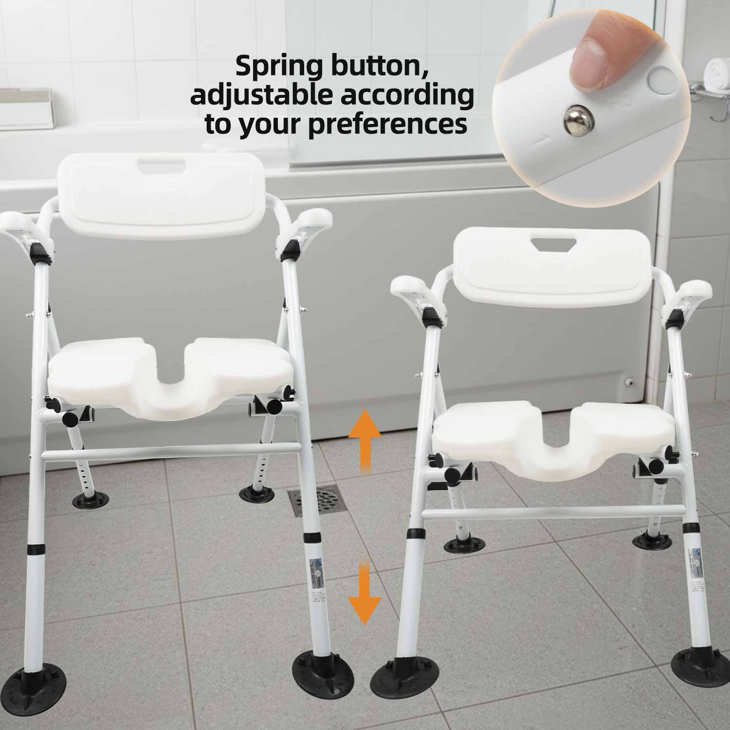 Shower Chair For Elderly And Disabled - Folding Seat With Arms And Back - Foldable Bathroom Chairs For Sitting, Inside Shower - Portable For Travel - Fold Down, Collapsible, Compact & Comfortable