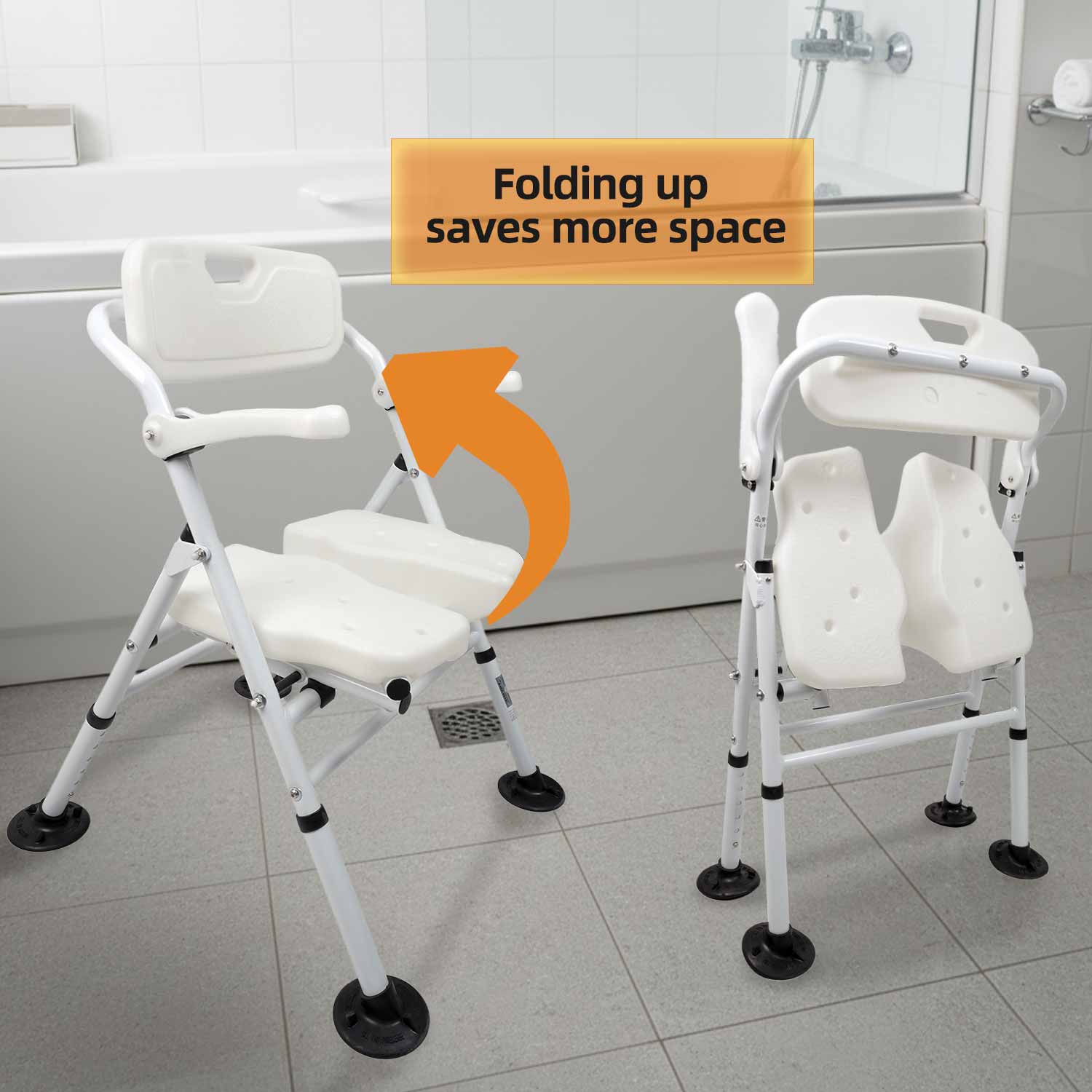 Shower Chair For Elderly And Disabled - Folding Seat With Arms And Back - Foldable Bathroom Chairs For Sitting, Inside Shower - Portable For Travel - Fold Down, Collapsible, Compact & Comfortable