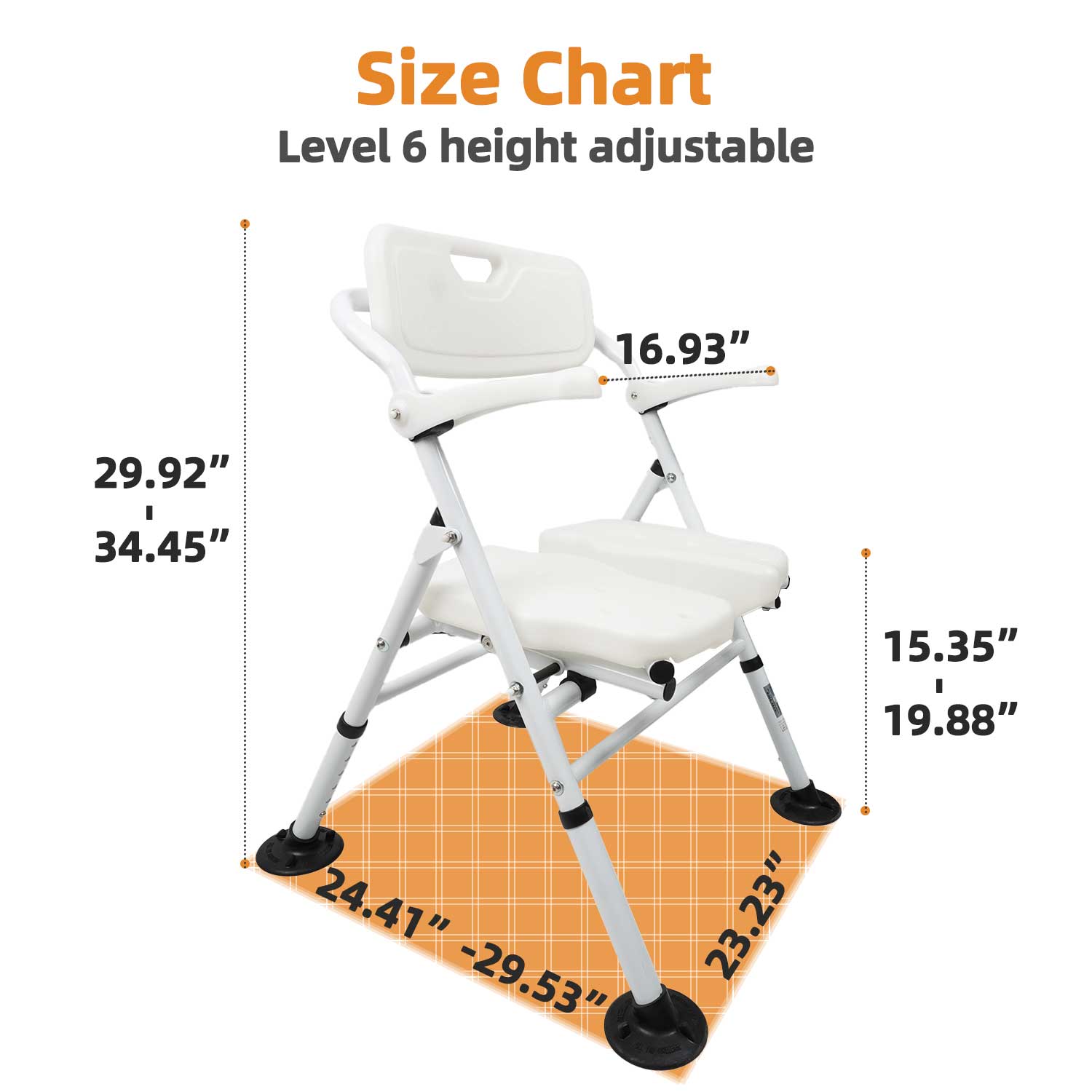 Shower Chair For Elderly And Disabled - Folding Seat With Arms And Back - Foldable Bathroom Chairs For Sitting, Inside Shower - Portable For Travel - Fold Down, Collapsible, Compact & Comfortable