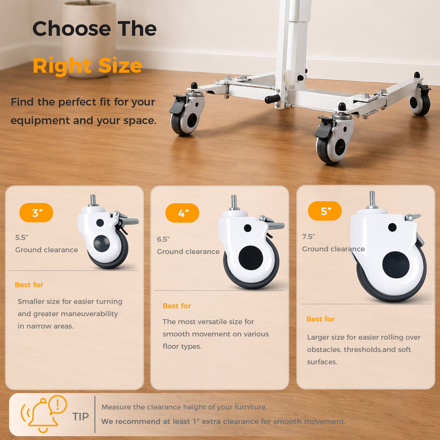 Silent Medical Caster Wheels | 3" & 4" with Total-Lock Brake