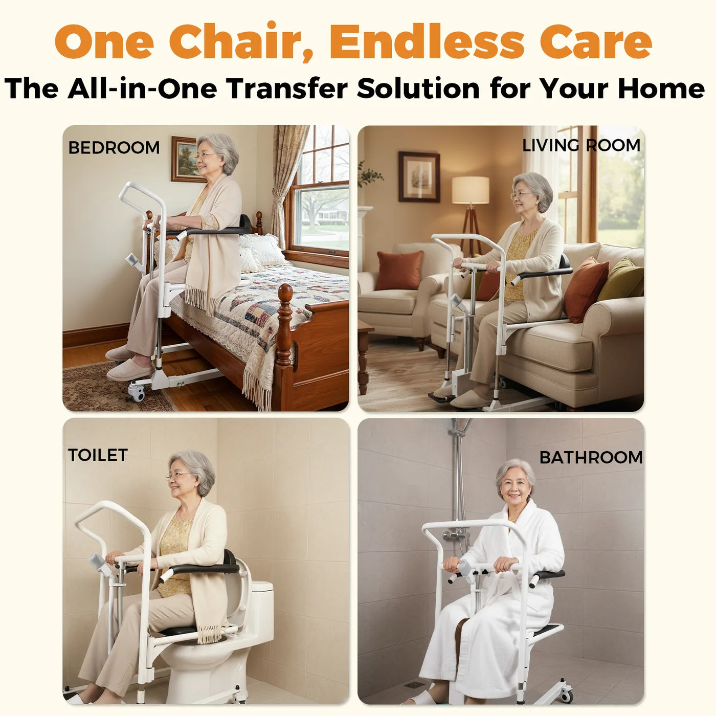 Transfer chair, Bathing chair, Commode chair, Electric Assist Patient Transport Unit, Indoor wheelchair