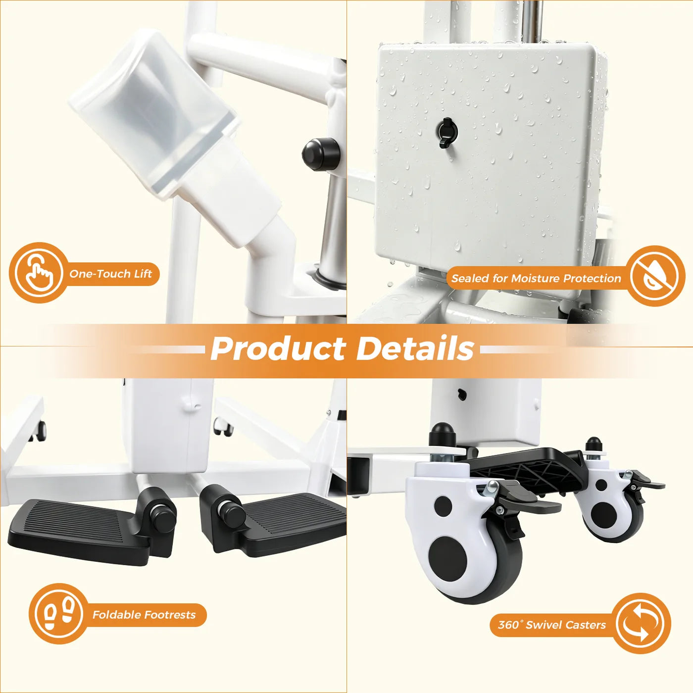 Transfer chair, Bathing chair, Commode chair, Electric Assist Patient Transport Unit, Indoor wheelchair
