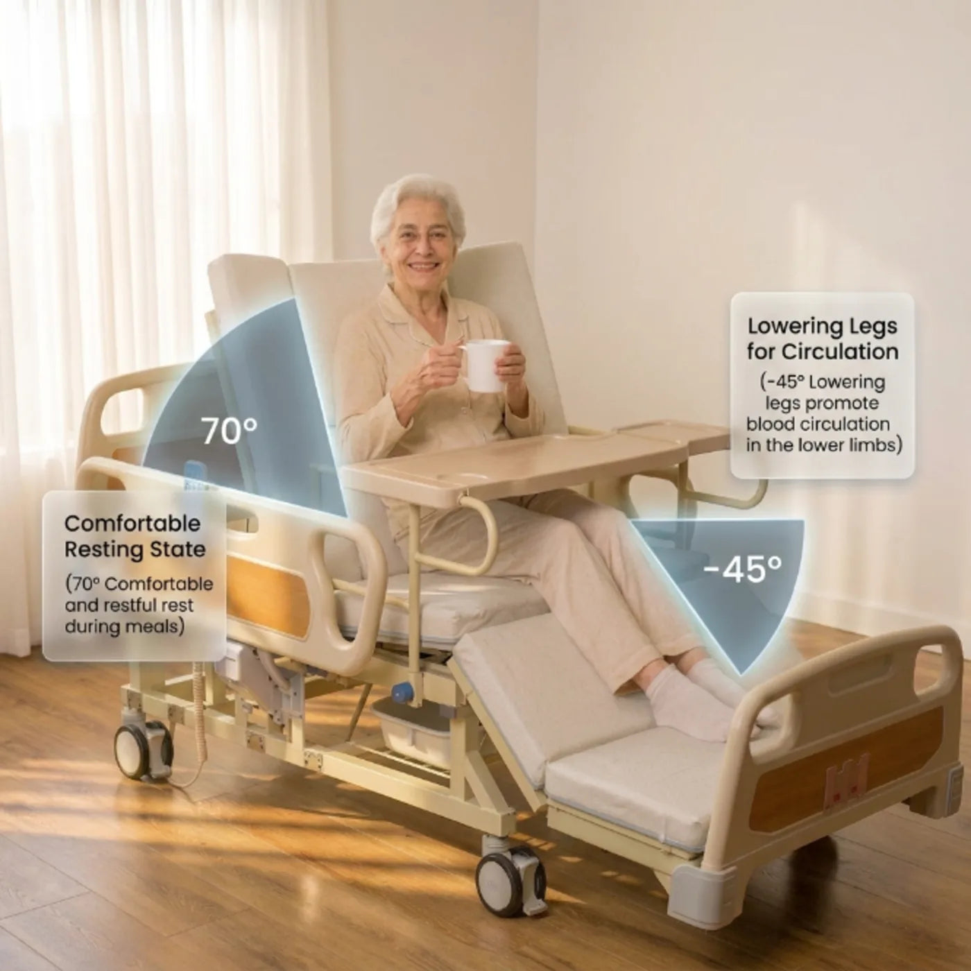 Premium 5-Function Full Electric Hospital Bed for Home Care with Lateral Tilting