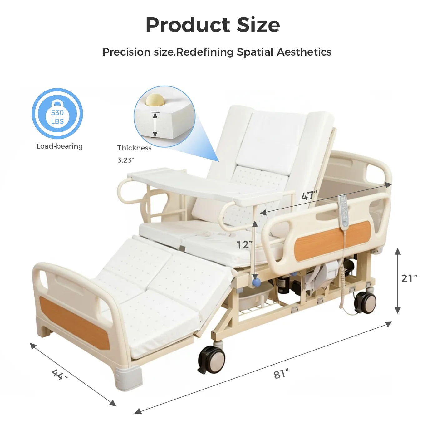 Premium 5-Function Full Electric Hospital Bed for Home Care with Lateral Tilting