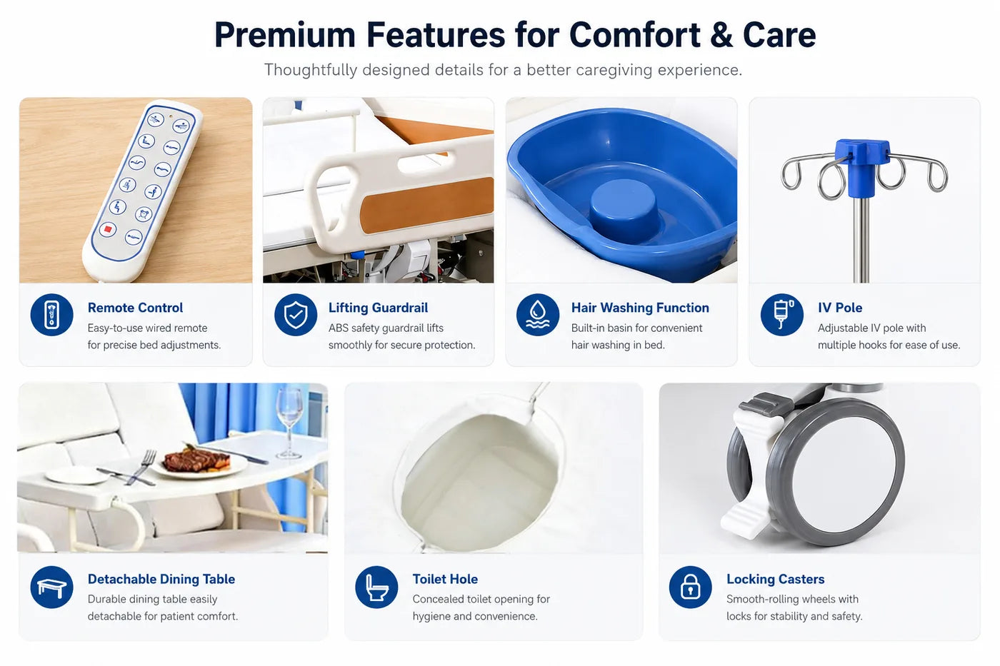 Premium 5-Function Full Electric Hospital Bed for Home Care with Lateral Tilting