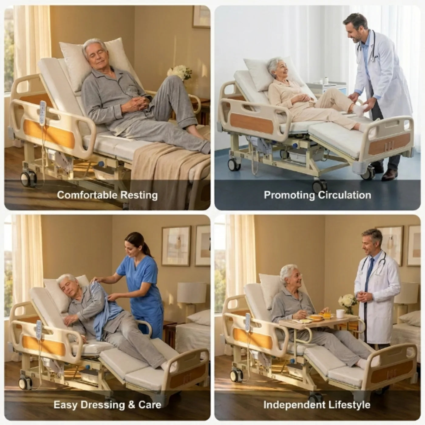 Premium 5-Function Full Electric Hospital Bed for Home Care with Lateral Tilting