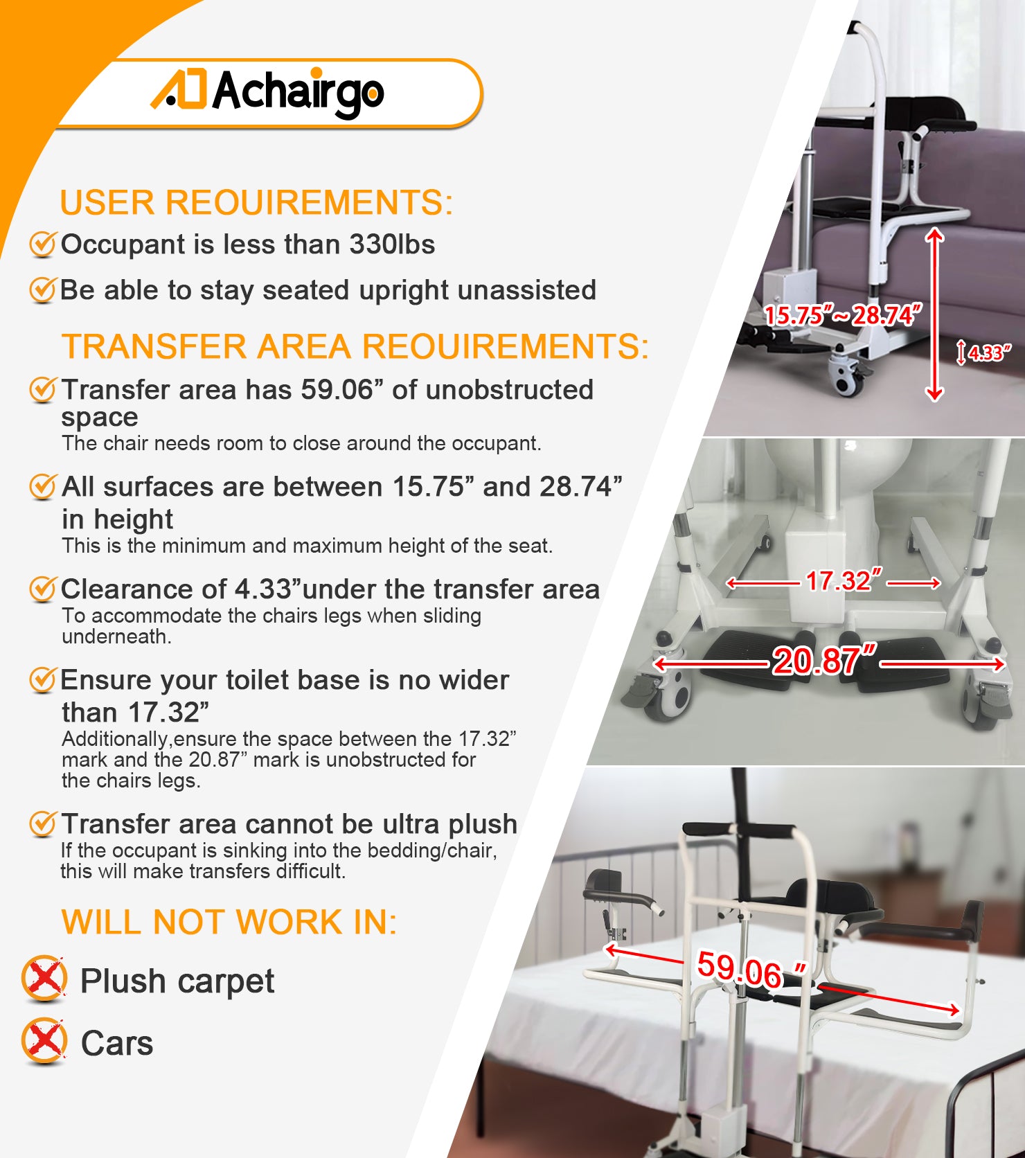 Patient Lift Transfer Chair with Sling for Elderly - Transfer Device for Home Care Use