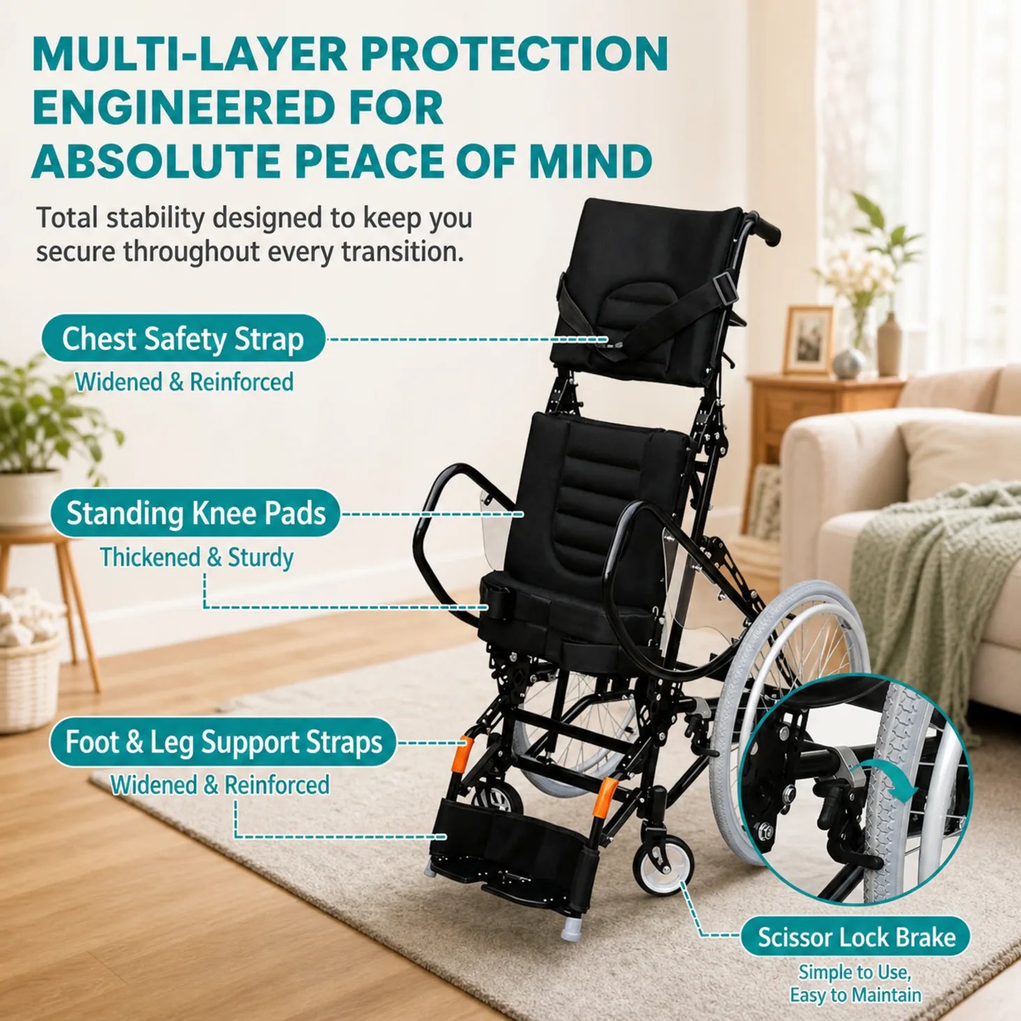 Manual Standing Wheelchair Transforming Mobility Multi-functional Handicapped Walker