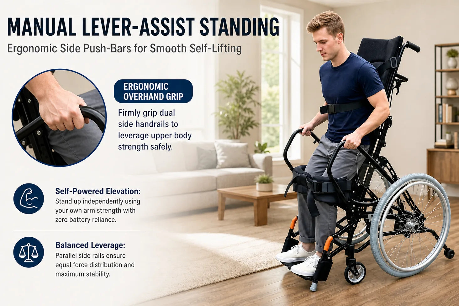 Manual Standing Wheelchair Transforming Mobility Multi-functional Handicapped Walker