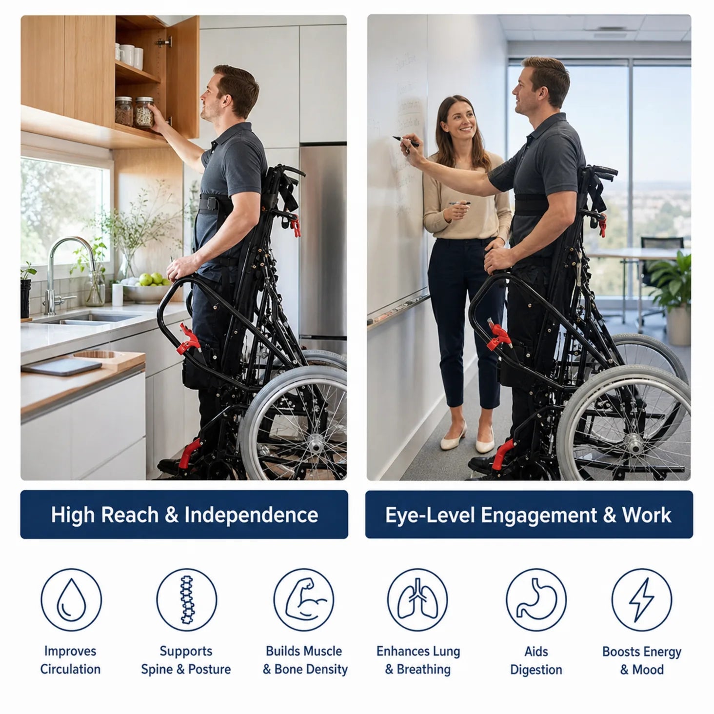 Manual Standing Wheelchair Transforming Mobility Multi-functional Handicapped Walker