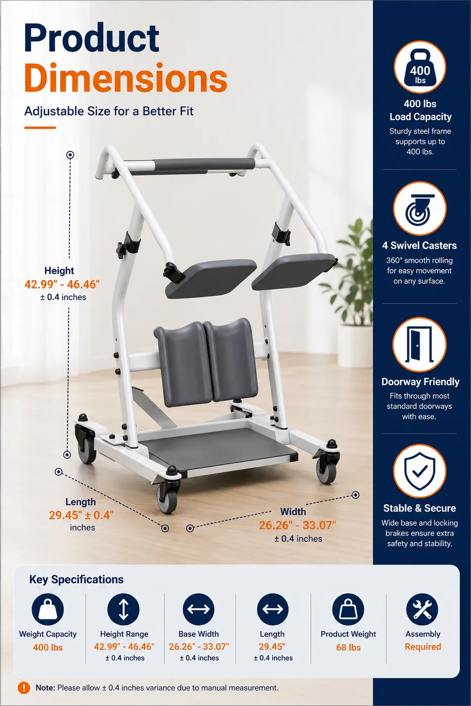 Sit to Stand Patient Lift for Handicapped - Stand Assist Lift Aid for Home Care Use